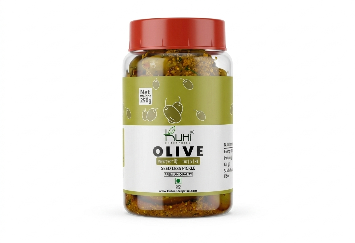 Kuhi Enterprise Olive Pickle Jaitoon Ka Achaar Added Naga king chilli Homemade