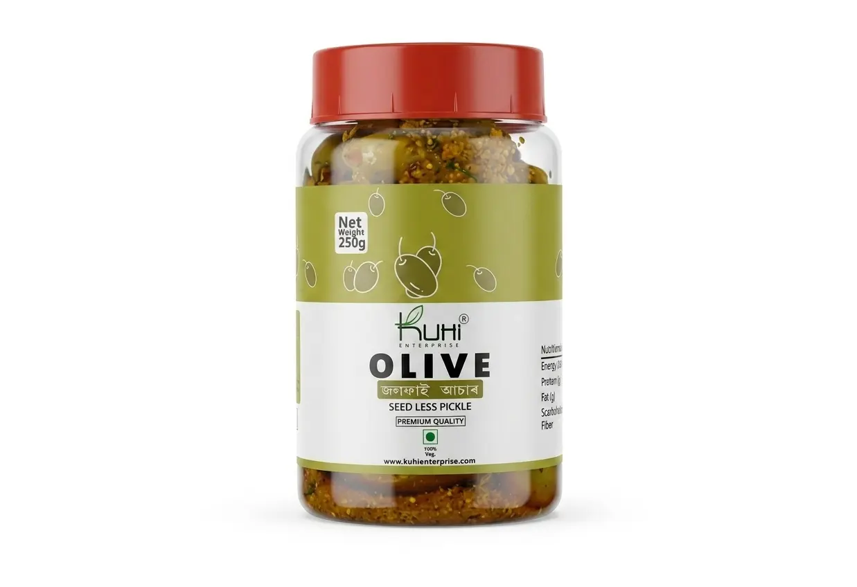 Kuhi Enterprise Olive Pickle Jaitoon Ka Achaar Added Naga king chilli Homemade
