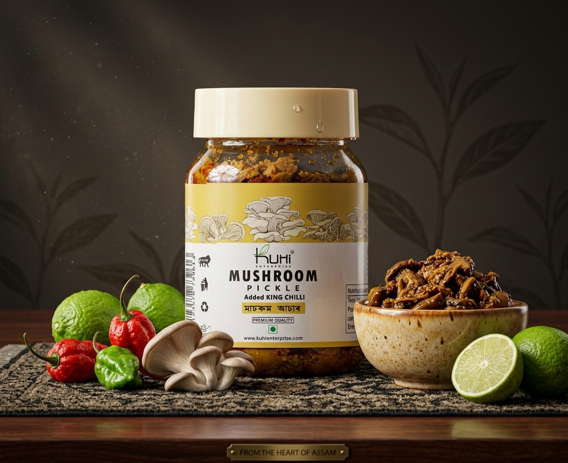 Oyster Mushroom & King Chilli Pickle – Bhut Jolokia Masala Achar by Kuhi